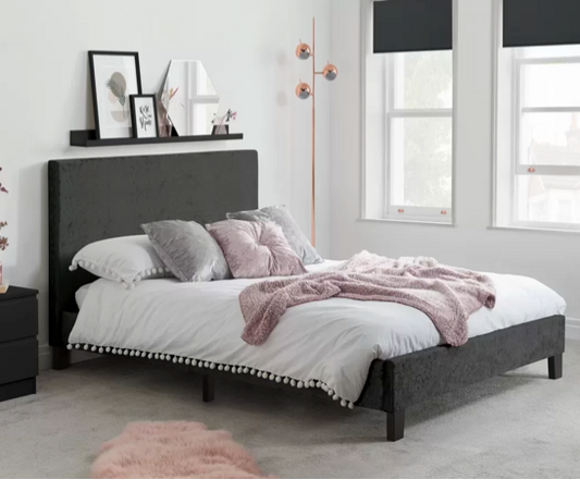 Beda Crushed Velvet Small Double Bed - Black