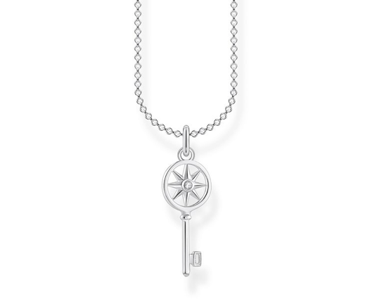Thomas Sabo Silver Zirconia Key Necklace 45cm