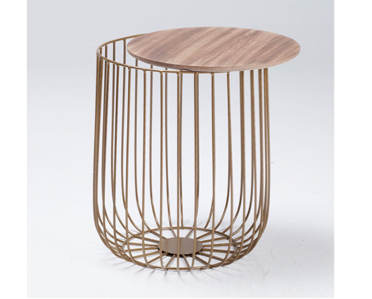 Emberly Small Cage Table Gold Frame Oak Marble Top