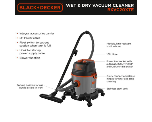 Black and Decker BXVC20XTE 20L 1.4KW Wet and Dry Vacuum Cleaner