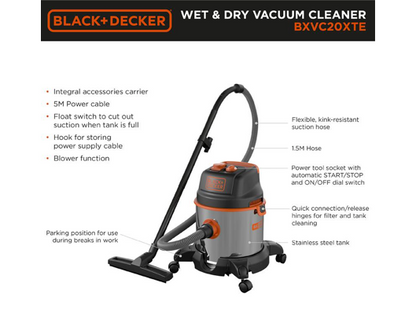 Black and Decker BXVC20XTE 20L 1.4KW Wet and Dry Vacuum Cleaner