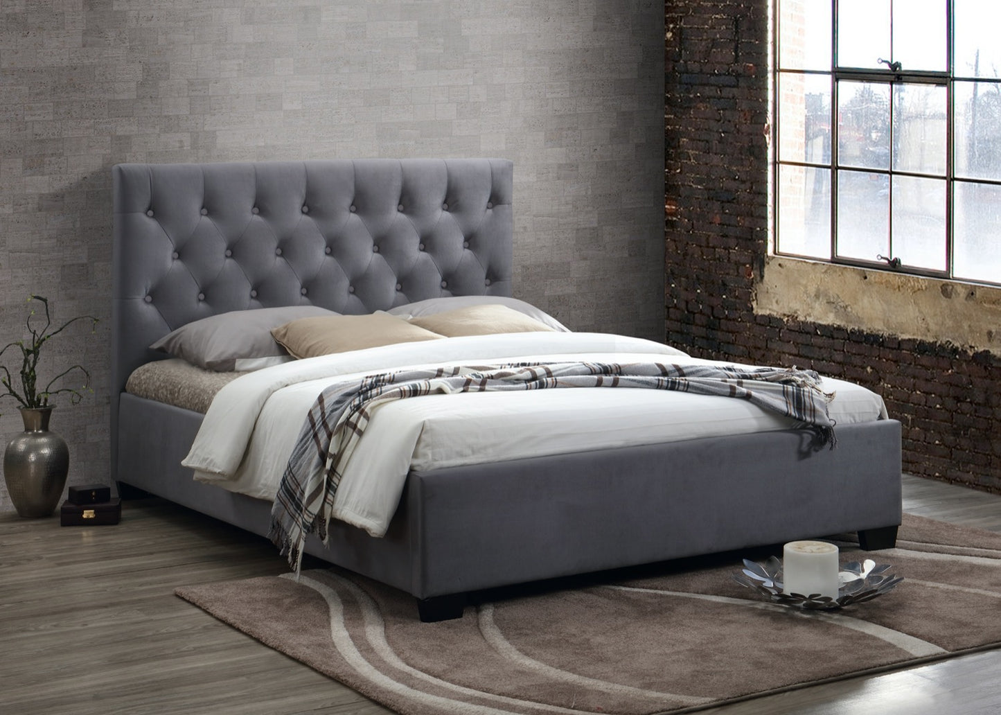 Cai Double Bed - Grey
