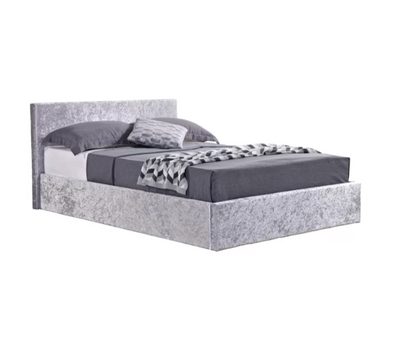 Beda Fabric Ottoman Double Bed- Steel Crushed Velvet